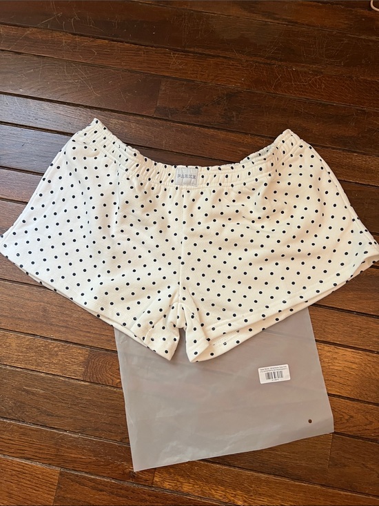 Parke Pants - PARKE White & Denim Polka Dot Shorts Heritage Material Size Large NEW IN BAG